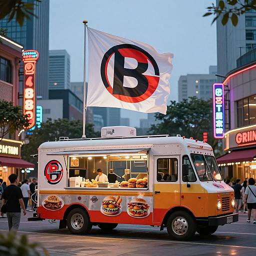 Gourmet Food Truck with Bold Flag