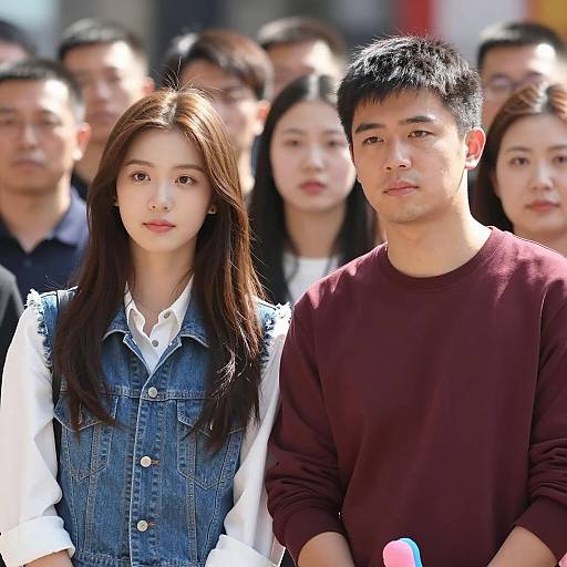 Vibrant City Crowd with Focused Duo