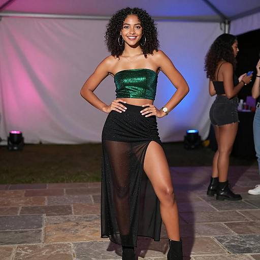 Stylish Women in Vibrant Tent Setting