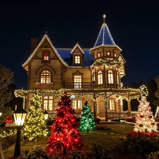 Whimsical Holiday Mansion with Lights
