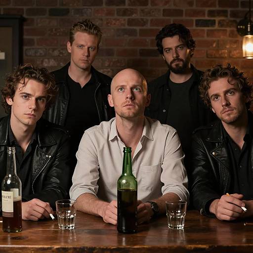 Intense Gathering at a Dimly Lit Bar