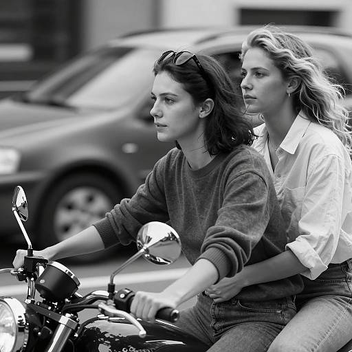 Dynamic Black and White Motorcycle Ride