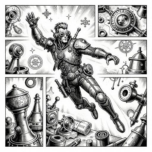 Steampunk Inventor in Detailed Workshop