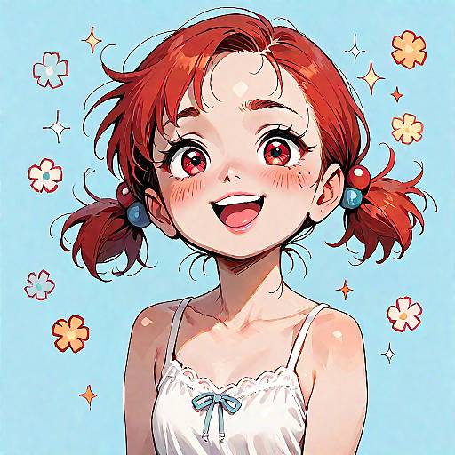 Chibi Girl with Dark Red Hair Laughing