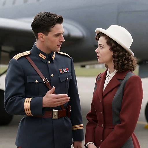 Vintage Military Portrait with Airplane Background