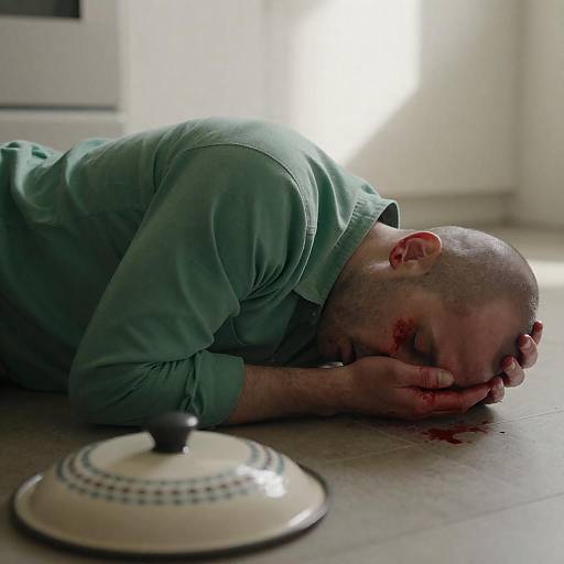 Dramatic Scene of Despair in Kitchen