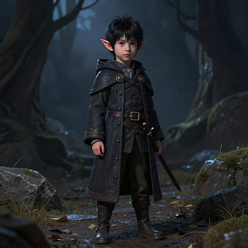 Enchanting Elf Child in Nighttime Fantasy