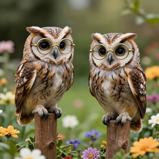 Whimsical Owls in Magical Garden