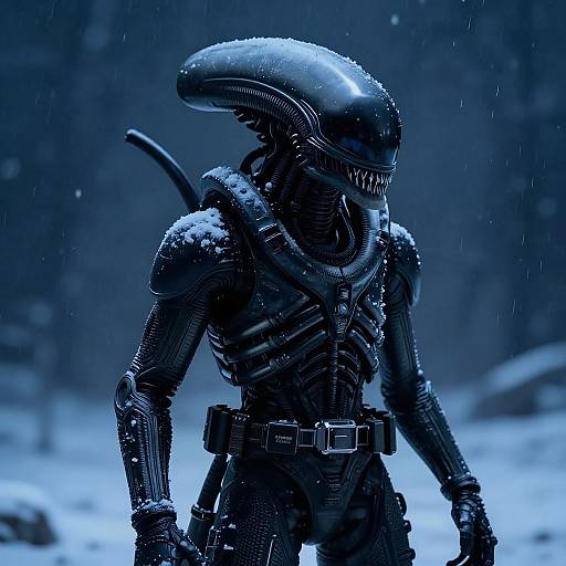 Alien Soldier Portrait in Snowstorm