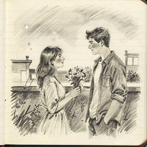 Monochrome Romantic Rooftop Sketch