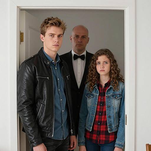 Three People in a Doorway Scene