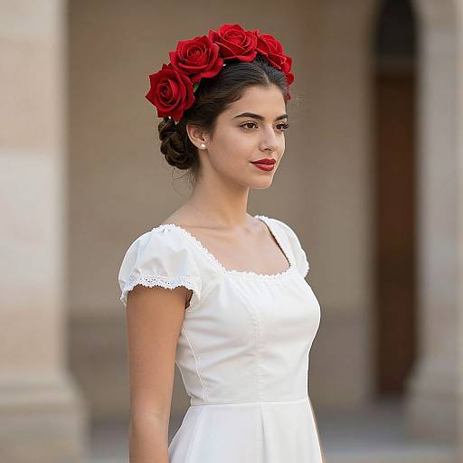 Spanish Rose Woman in Floral Dress