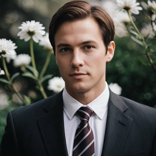 Professional Man in Dark Suit with Floral Background