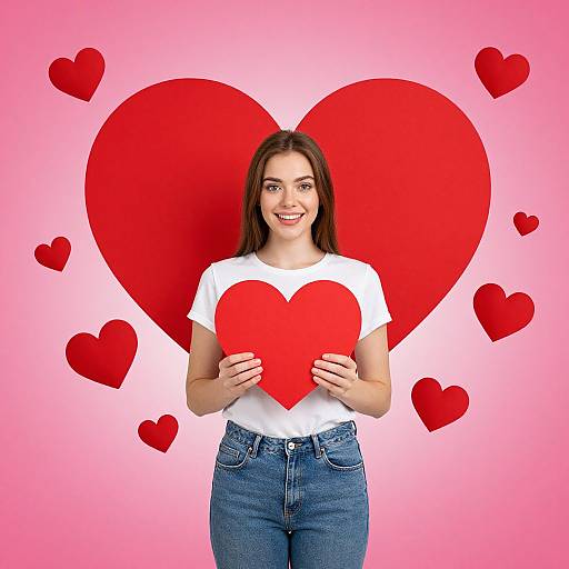 Woman Holding Heart Amid Vibrant Love