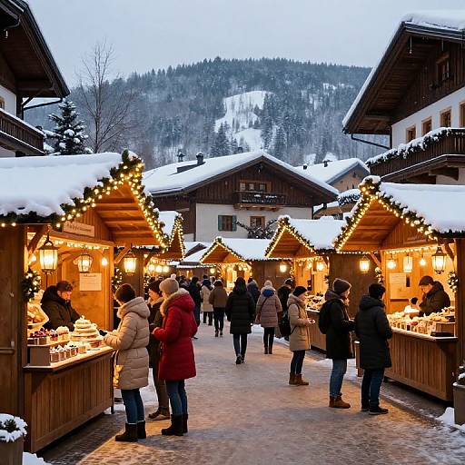 Snowy European Holiday Market at Dusk