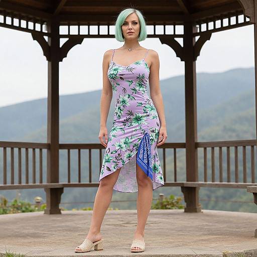 Stylish Woman in Floral Asymmetrical Dress
