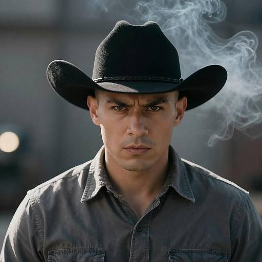 Intense Bald Man in Cowboy Hat