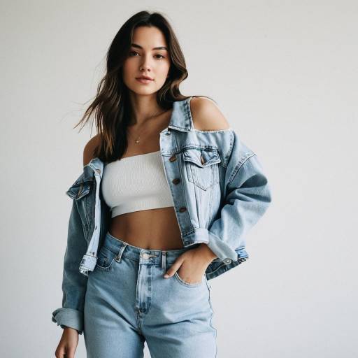Young Woman in Denim Jacket and Crop Top