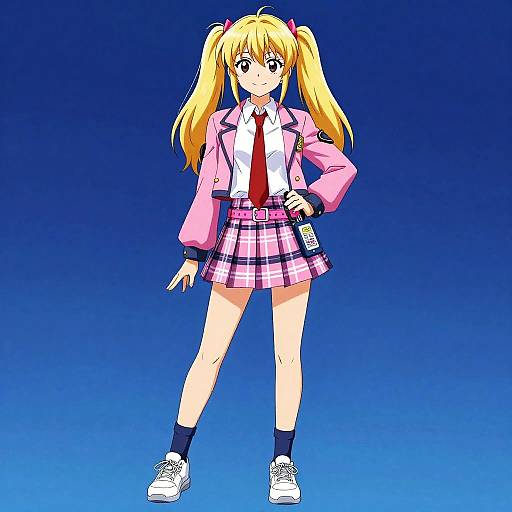 Blonde Anime Girl in Pink Jacket