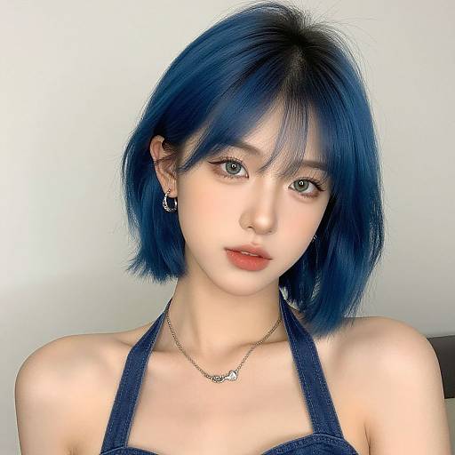 Realistic Portrait of Woman with Blue Hair