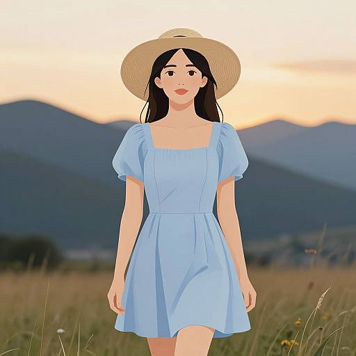 Elegant Woman in Sunset Field