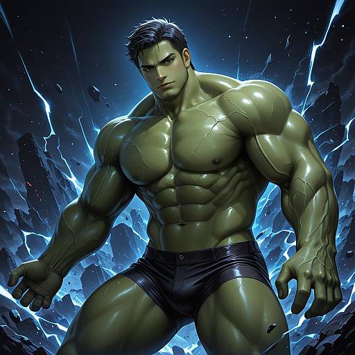 Illustration of Hulk, marvel in the style of Tokiomi tsubasa
