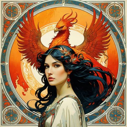 Mystical Phoenix and Woman Portrait