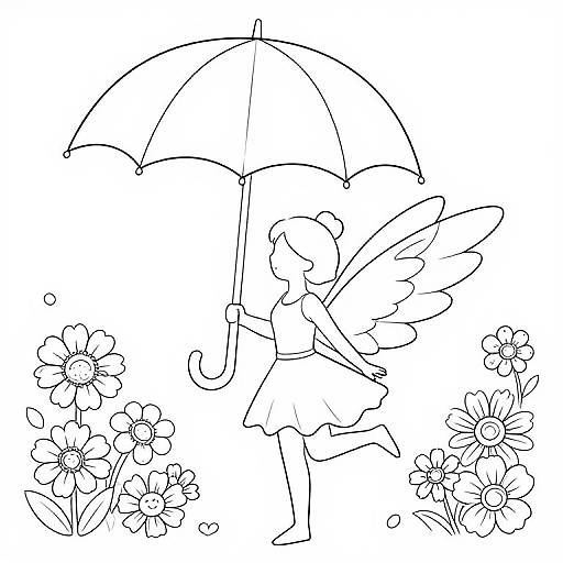 Fairy with Umbrella Coloring Page