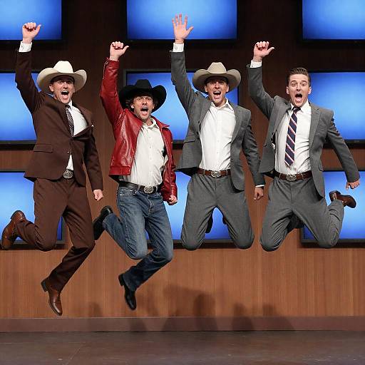 Stylish Jumping Men in Suits