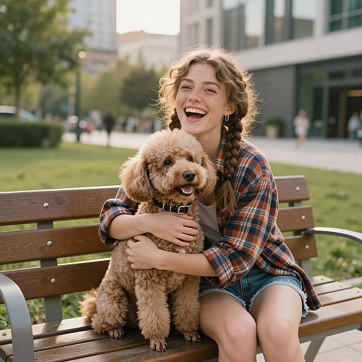 Joyful Moments: Woman and Poodle in Park