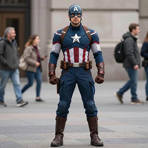 Photorealistic Captain America in Urban Setting