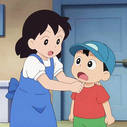 Cartoon Woman Grabbing Boy's Neck