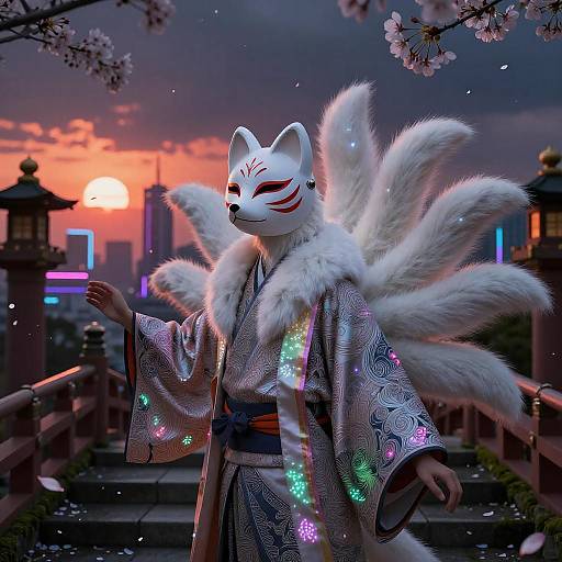 Bioluminescent Kitsune at Neon Shrine