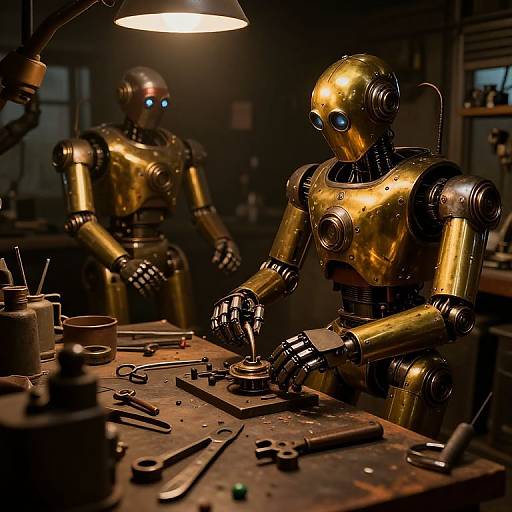 Dieselpunk Robotic Mechanic Workshop