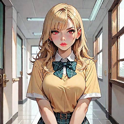 Anime Girl in School Hallway Outfit
