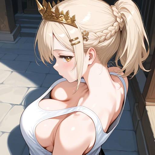 Blonde Anime Girl with Braided Crown and Crown