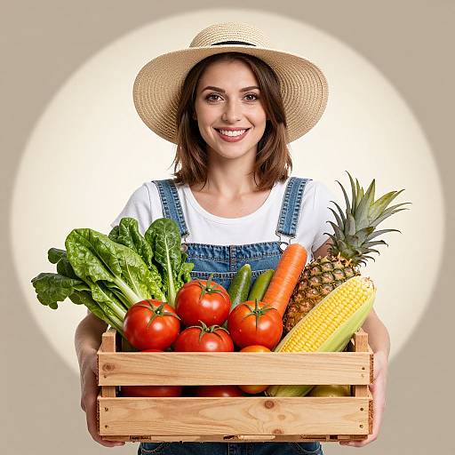 Happy Farmer Woman with Organic Vegetables