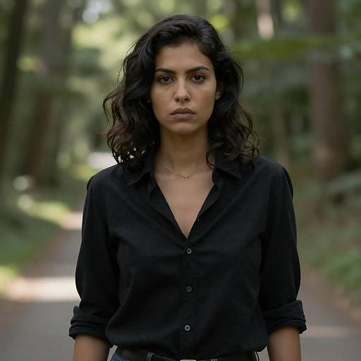 Sunlit Forest Portrait of Dark-Haired Woman