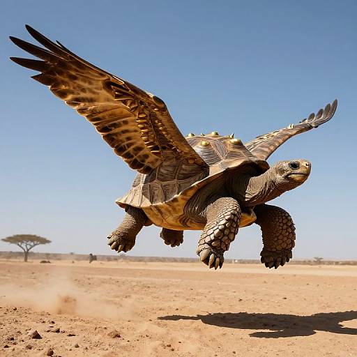 Winged Giant Tortoise Soaring Desert