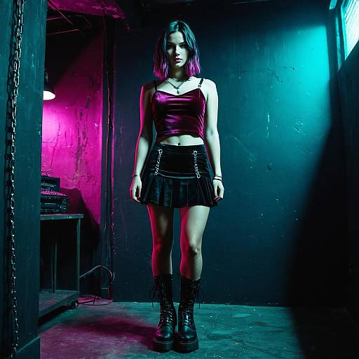 Alt Fashion Young Woman in Neon Lighting