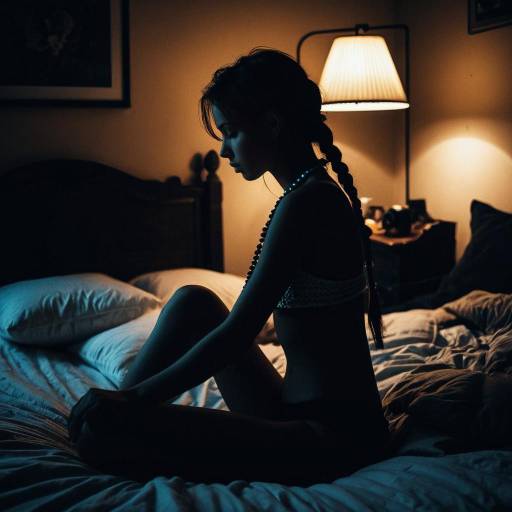Silhouette of Woman Sitting on Bed at Night