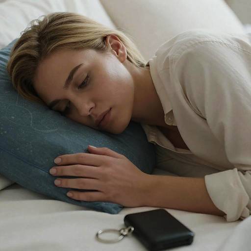 Somber Blonde Woman on Bed