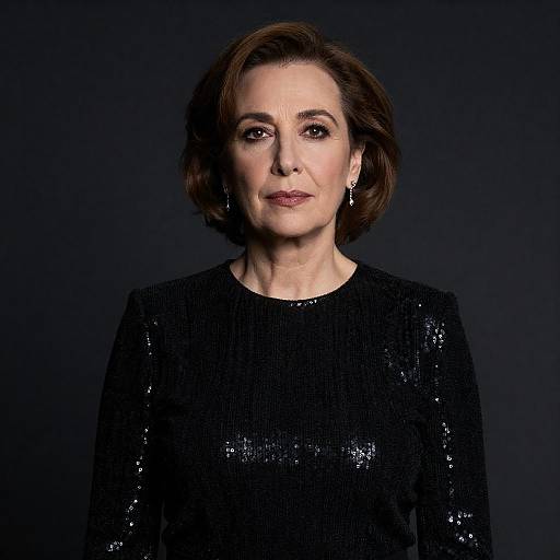 Serious Woman in Sequined Dress