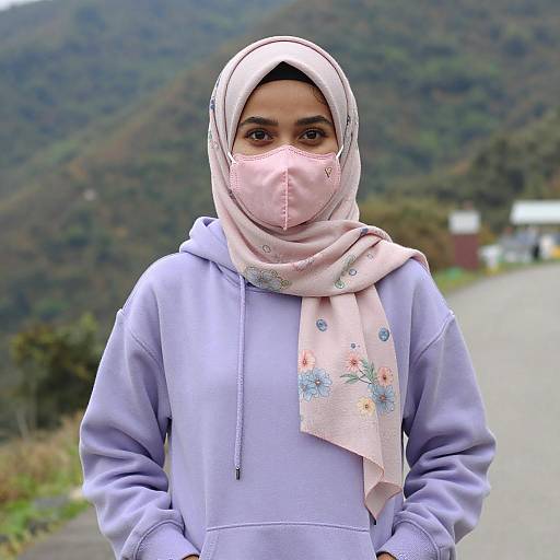 Young Woman in Lavender Hoodie and Hijab