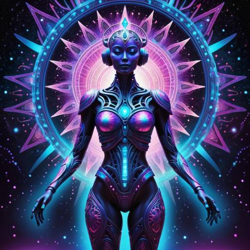 Surreal Cosmic Humanoid with Neon Patterns