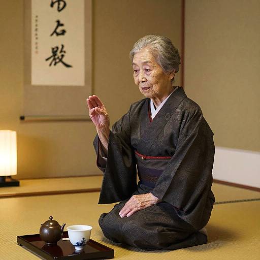 Elderly Japanese Woman in Tea Ceremony