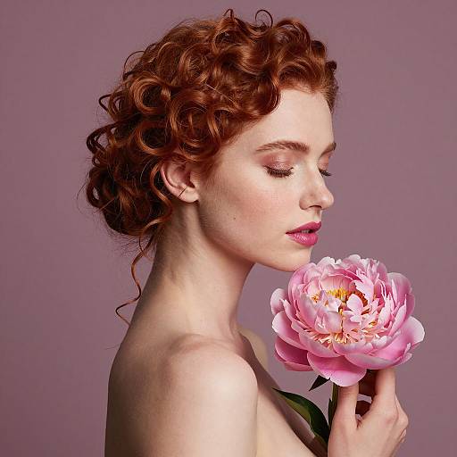 Elegant Portrait of a Redhead with Peony
