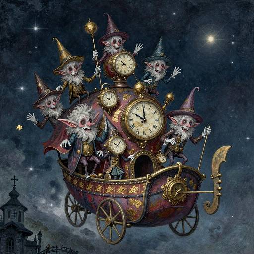 Midnight Clockwork Carnival in Gouache