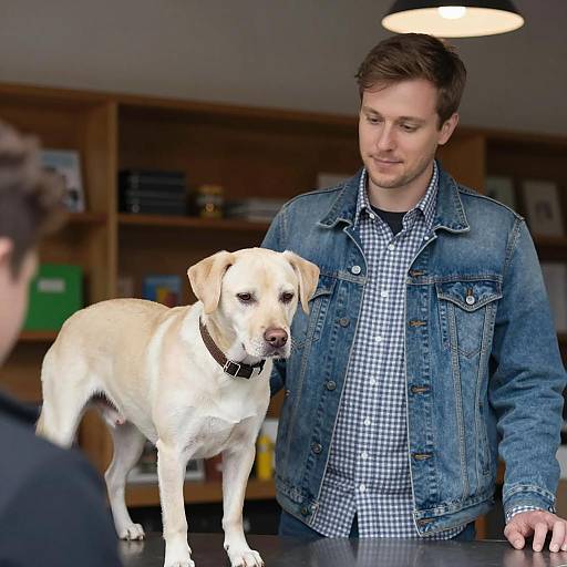 Man with dog at veterinary clinic