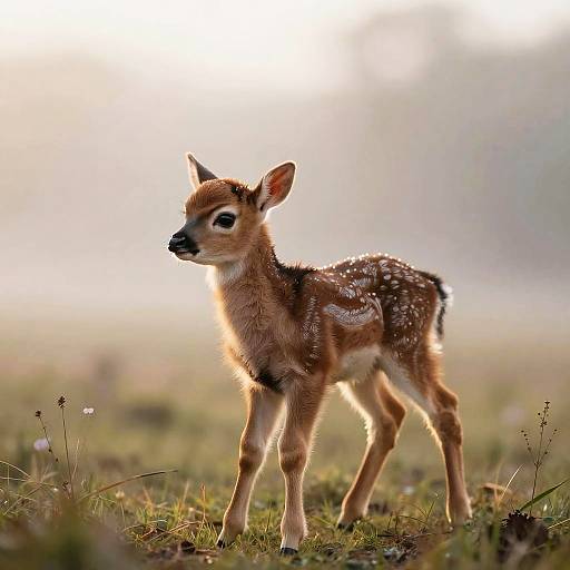 Sleepy Newborn Fawn in Mist
